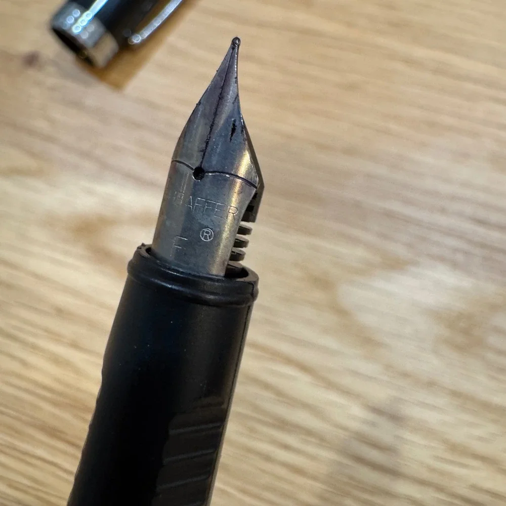 Sheaffer Fountain Pen Black with Chrome Trim Fine Nib Ink Window Fine Point